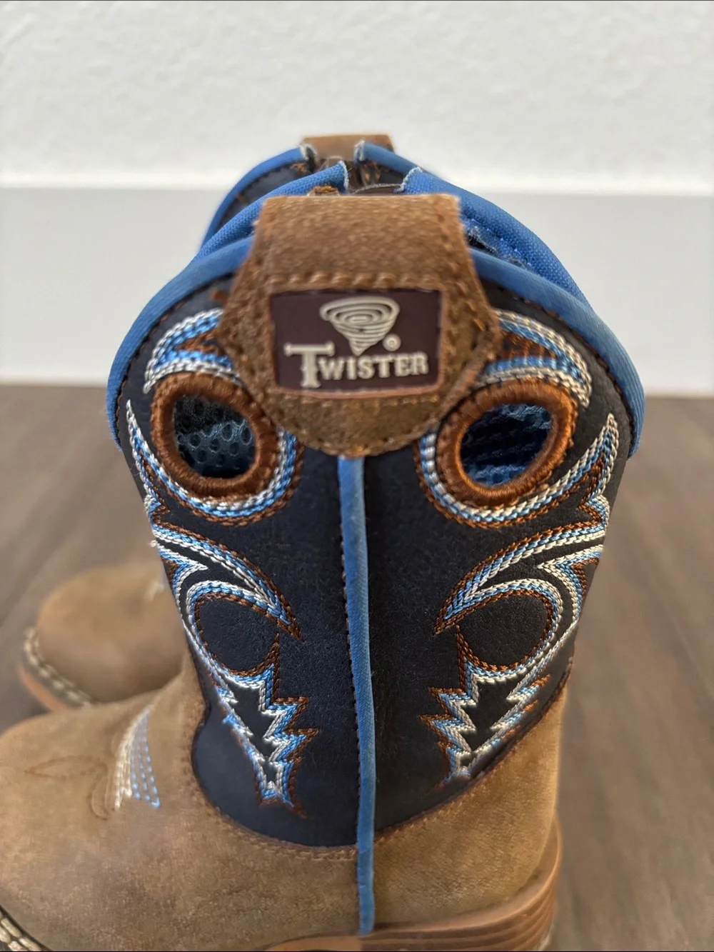 Twister Brown & Navy Toddler Western Boots with Blue Trim Size 4